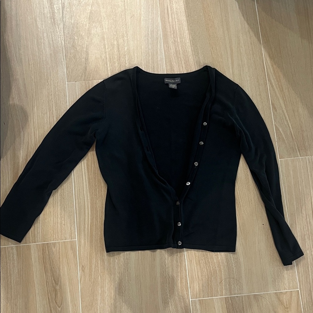 Silk Banana Republic Women's Black Button-Up Cardigan